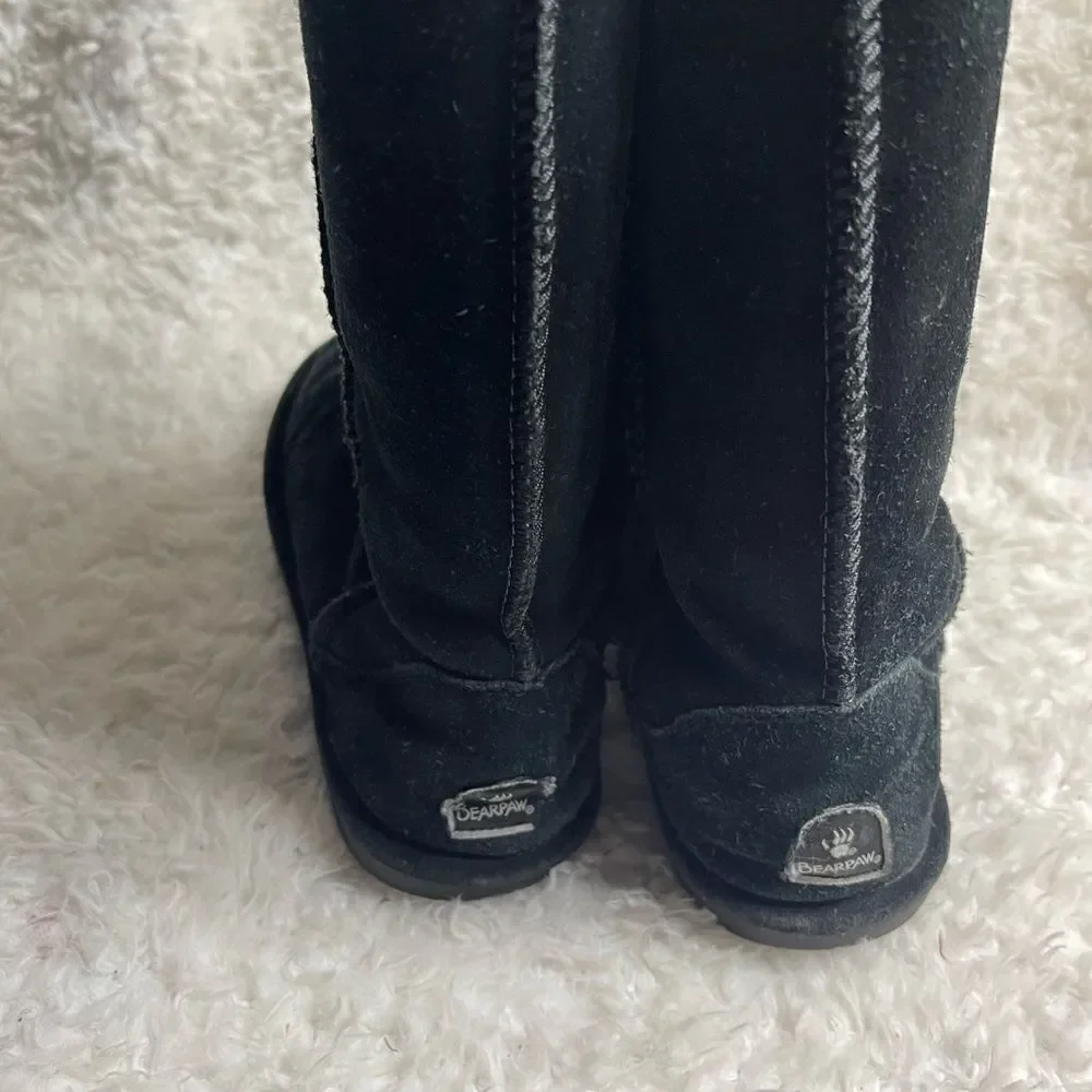 BearPaw black leather suede mid calf boots.sheepskin & wool blend lining SZ10